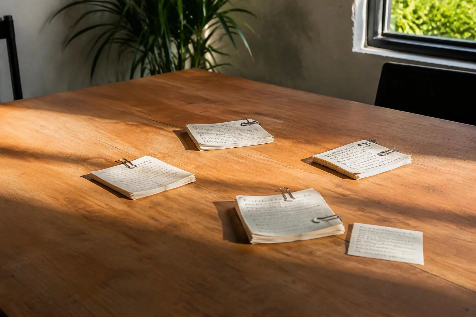 Cartões com os motivos de saída agrupados sobre a mesa